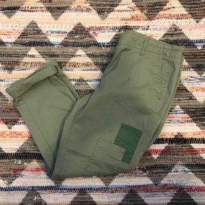 Ann Taylor Loft Army Green Eased Patchwork Twill Cropped Pants size 6 Gorpcore